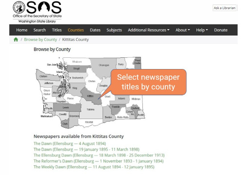 Screenshot of Veridian search by county feature