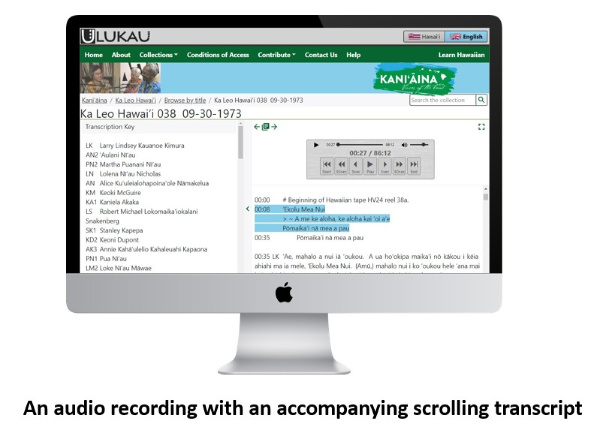 An audio recording with accompanying highlighted transcript