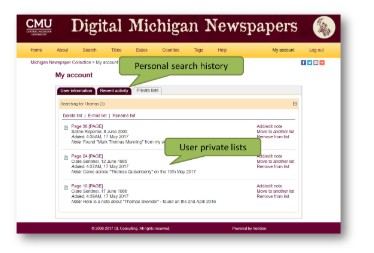 Digital Michigan Newspapers user page